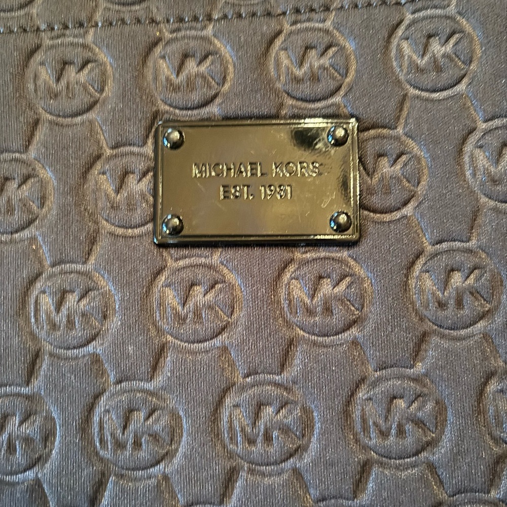 Michael Kors Signature Logo Embossed Neoprene Tote Shoulder Bag Black Large
